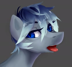 Size: 2330x2160 | Tagged: safe, artist:big-mac-apple, oc, oc only, oc:night shimmer, species:pony, blue eyes, eyelashes, long neck, looking at you, male, open mouth, solo, stallion, tongue out