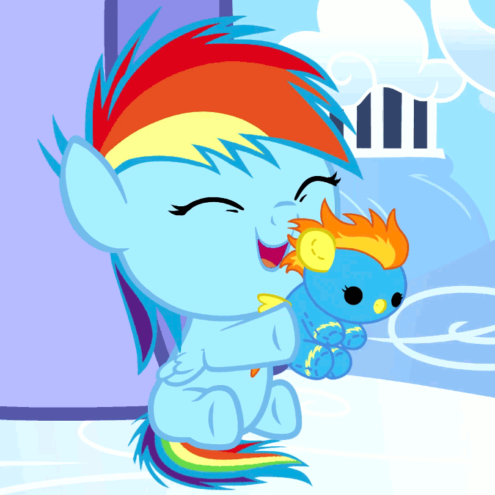 Size: 720x720 | Tagged: safe, artist:magpie-pony, character:rainbow blaze, character:rainbow dash, character:spitfire, species:pony, animated, baby, baby dash, baby pony, cute, dashabetes, dawwww, plushie, solo focus, sonic scare-boom, weapons-grade cute, youtube link