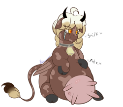 Size: 2377x2061 | Tagged: safe, artist:epicenehs, oc, oc only, oc:sweet mocha, species:cow, species:pony, bell, bell collar, chubby, collar, cowified, crying, female, mare, pegacow, sad, solo, species swap, udder