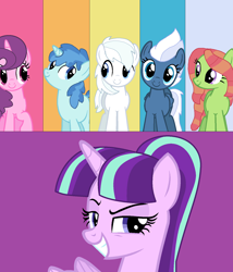 Size: 1364x1590 | Tagged: safe, artist:alexeigribanov, character:double diamond, character:night glider, character:party favor, character:starlight glimmer, character:sugar belle, character:tree hugger, species:alicorn, species:pony, alicornified, alternate mane six, alternate universe, cute, double dawwmond, dreamworks face, equal four, grin, missing accessory, race swap, smiling, smirk, starlicorn, xk-class end-of-the-world scenario
