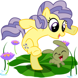 Size: 3000x3000 | Tagged: safe, artist:sunley, species:earth pony, species:pony, g1, g4, brandy, female, g1 to g4, generation leap, lemon drop, lily pad, mare, puppy, simple background, transparent background, water lily