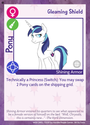 Size: 788x1088 | Tagged: safe, artist:fiona, character:shining armor, gleaming shield, implied chrysarmordance, rule 63, simple background, smirk, solo, twilight sparkle's secret shipfic folder, white background