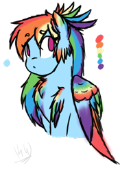 Size: 681x972 | Tagged: safe, artist:kaywhitt, character:rainbow dash, alternate hairstyle, colored wings, cute, multicolored wings, rainbow wings, simple background