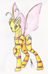 Size: 492x749 | Tagged: safe, artist:rimmi1357, character:fluttershy, species:pony, alternate universe, female, flutterbot, robot, robot pony, solo, traditional art