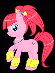 Size: 2450x3266 | Tagged: safe, artist:pinkamena-chan, character:pacific glow, species:earth pony, species:pony, black background, female, glowstick, mare, pacifier, profile, raised hoof, raised leg, simple background, smiling, solo
