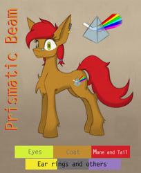 Size: 4257x5209 | Tagged: safe, artist:php122, oc, oc only, oc:prismatic beam, species:earth pony, species:pony, absurd resolution, colors, cute, cutie mark, female, glasses, piercing, reference sheet, solo