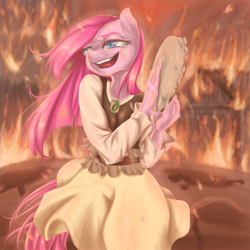 Size: 2000x2000 | Tagged: safe, artist:wookylee, character:pinkamena diane pie, character:pinkie pie, species:anthro, friendship is witchcraft, clothing, crying, female, gypsy bard, solo
