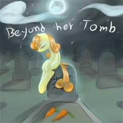 Size: 1000x1000 | Tagged: safe, artist:wookylee, character:carrot top, character:golden harvest, beyond her tomb, carrot, cemetery, food, ghost, gravestone, graveyard, moon, night, song reference