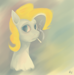 Size: 1460x1472 | Tagged: safe, artist:qsteel, character:surprise, species:pegasus, species:pony, g1, bust, color palette challenge, female, g1 to g4, generation leap, limited palette, looking at you, sad, smoking, solo