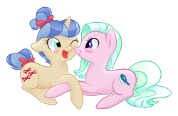 Size: 2000x1300 | Tagged: safe, artist:orcakisses, character:tender brush, episode:no second prances, g4, my little pony: friendship is magic, background pony, cute, female, lesbian, shipping, spearmint stars