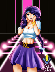 Size: 2942x3850 | Tagged: safe, artist:penspark, character:rarity, species:human, beauty, belly button, breasts, busty rarity, digital art, equestria girls outfit, fashion, female, gem, humanized, jewelry, jewels, midriff, runway, sexy