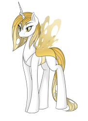 Size: 4000x5500 | Tagged: safe, artist:snowpaca, oc, oc only, oc:queen alas nubilis, species:changeling, changeling oc, changeling queen, changeling queen oc, female, simple background, transparent background, white, white changeling, yellow, yellow changeling