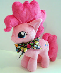 Size: 543x653 | Tagged: safe, artist:sophillia, character:pinkie pie, female, filly, irl, photo, plushie, ribbon, solo