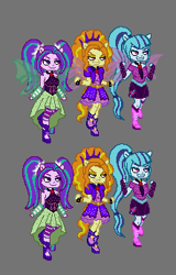 Size: 221x345 | Tagged: safe, artist:enyoiyourself, character:adagio dazzle, character:aria blaze, character:sonata dusk, my little pony:equestria girls, fin wings, ponied up, sleeveless, the dazzlings