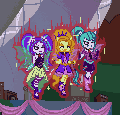 Size: 240x231 | Tagged: safe, artist:enyoiyourself, character:adagio dazzle, character:aria blaze, character:sonata dusk, my little pony:equestria girls, animated, female, fin wings, gif, ponied up, sleeveless, sprite, the dazzlings