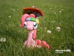 Size: 4288x3216 | Tagged: safe, artist:hipsterowlet, character:pinkie pie, clay, clothing, craft, grass, hat, irl, photo, sculpture, solo, traditional art, umbrella hat