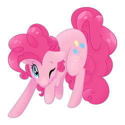 Size: 2000x2000 | Tagged: safe, artist:orcakisses, character:pinkie pie, blush sticker, blushing, female, one eye closed, simple background, solo, transparent background, wink