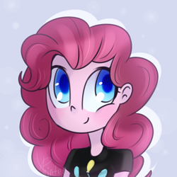 Size: 700x700 | Tagged: safe, artist:mp-printer, character:pinkie pie, my little pony:equestria girls, bust, clothing, colored pupils, female, shirt, smiling, solo, t-shirt