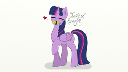 Size: 1024x576 | Tagged: safe, artist:mimicproductions, character:twilight sparkle, character:twilight sparkle (alicorn), species:alicorn, species:pony, blushing, cute, female, mouth hold, simple background, solo, twiabetes