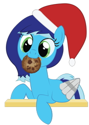 Size: 2000x2797 | Tagged: safe, artist:mintysketch, oc, oc only, species:pegasus, species:pony, clothing, cookie, food, hat, minty's christmas ponies, santa hat, simple background, solo, to saddlebags and back again, tongue out, transparent background, vector