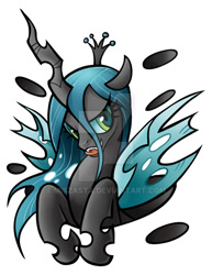 Size: 600x777 | Tagged: safe, artist:miszasta, character:queen chrysalis, species:changeling, changeling queen, female, simple background, solo, tongue out, watermark
