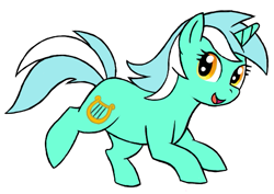Size: 537x380 | Tagged: safe, artist:darlimondoll, character:lyra heartstrings, species:pony, species:unicorn, female, looking back, open mouth, simple background, smiling, solo, white background