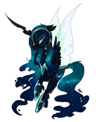 Size: 1188x1518 | Tagged: safe, artist:nutty-stardragon, artist:nuttypanutdy, character:nightmare moon, character:princess luna, character:queen chrysalis, species:changeling, female, fusion, simple background, solo, transparent background