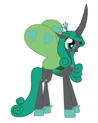 Size: 820x1032 | Tagged: safe, artist:kirbymlp, character:queen chrysalis, chrysalislover, female, glasses, happy face, mirror, mirror universe, reversalis, simple background, solo, white background