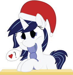 Size: 2000x2034 | Tagged: safe, artist:mintysketch, oc, oc only, species:pony, species:unicorn, bow, clothing, dialogue, female, hat, mare, minty's christmas ponies, santa hat, simple background, solo, speech bubble, transparent background, vector