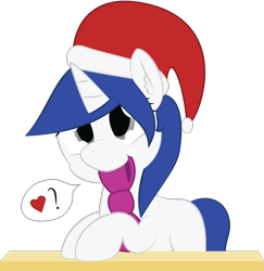 Size: 2000x2058 | Tagged: safe, artist:mintysketch, oc, oc only, oc:scooblee, species:pony, species:unicorn, bow, clothing, female, hat, minty's christmas ponies, santa hat, simple background, solo, transparent background, vector