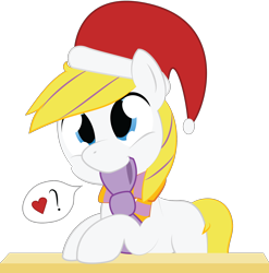 Size: 2000x2023 | Tagged: safe, artist:mintysketch, species:earth pony, species:pony, bow, clothing, dialogue, hat, male, minty's christmas ponies, santa hat, scarf, solo, speech bubble