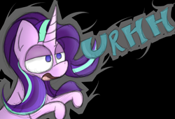 Size: 1288x876 | Tagged: safe, artist:booker-the-dewitt, artist:lazerblues, character:starlight glimmer, black background, dialogue, female, lidded eyes, open mouth, rearing, simple background, sketch, solo