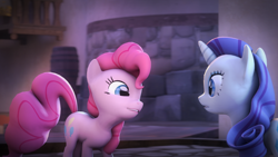 Size: 1920x1080 | Tagged: safe, artist:ferexes, character:pinkie pie, character:rarity, 3d, barrel, smiling