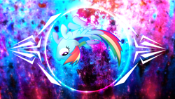 Size: 3840x2160 | Tagged: safe, artist:relaxingonthemoon, artist:spntax, edit, character:rainbow dash, species:pegasus, species:pony, color porn, effects, eyestrain warning, female, flip, flying, mare, solo, upside down, vector, wallpaper, wallpaper edit