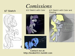 Size: 1024x768 | Tagged: safe, artist:booker-the-dewitt, character:derpy hooves, character:maud pie, character:princess luna, character:starlight glimmer, species:pegasus, species:pony, loony luna, commission, commission info, female, mare, sketch