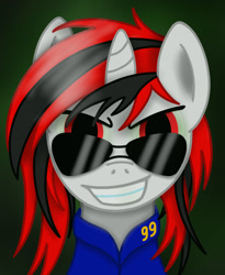 Size: 1080x1318 | Tagged: safe, artist:steam-loco, oc, oc only, oc:blackjack, species:pony, species:unicorn, fallout equestria, fallout equestria: project horizons, deal with it, female, looking at you, mare, solo, sunglasses