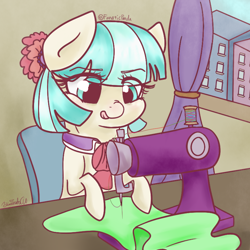 Size: 800x800 | Tagged: safe, artist:fanaticpanda, character:coco pommel, female, sewing, sewing machine, sitting, solo