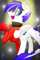 Size: 2000x3000 | Tagged: safe, artist:atomic8497, oc, oc only, oc:cryptic, species:dracony, species:pony, clothing, glasses, hat, heterochromia, high res, hybrid, male, solo, stallion, top hat