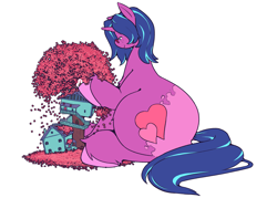 Size: 2100x1500 | Tagged: safe, artist:chibibiscuit, oc, oc only, oc:cee biscuit, oc:tea biscuit, species:pony, giant pony, glasses, heart, macro, simple background, transparent background, tree, treehouse, unshorn fetlocks
