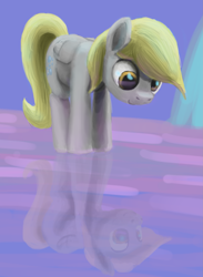 Size: 1813x2477 | Tagged: safe, artist:odooee, character:derpy hooves, species:pegasus, species:pony, cute, female, folded wings, looking down, reflection, smiling, solo
