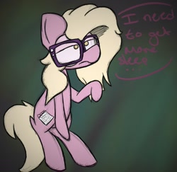 Size: 1528x1485 | Tagged: dead source, source needed, useless source url, safe, artist:booker-the-dewitt, character:grace manewitz, species:pony, bipedal, dialogue, female, glasses, lidded eyes, mare, raised hoof, sketch, solo, tired