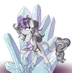 Size: 2389x2416 | Tagged: safe, artist:epicenehs, oc, oc only, oc:alla prima, species:pony, species:unicorn, clothing, corrupted, curved horn, female, ice, ice magic, scarf, simple background, solo