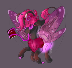 Size: 2161x2047 | Tagged: safe, artist:epicenehs, oc, oc only, oc:kirja, species:changeling, book, changeling oc, female, flyin, long tongue, pink changeling, simple background, solo, tongue out