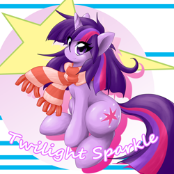 Size: 2000x2000 | Tagged: safe, artist:ragurimo, character:twilight sparkle, species:pony, species:unicorn, clothing, cute, female, mare, scarf, sitting, smiling, solo, twiabetes