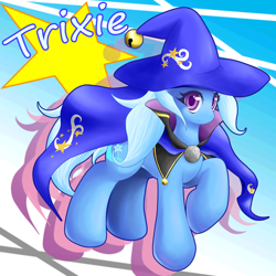 Size: 2000x2000 | Tagged: safe, artist:ragurimo, character:trixie, species:pony, species:unicorn, alternate design, cape, clothing, female, hat, looking at you, raised hoof, solo, trixie's cape, trixie's hat
