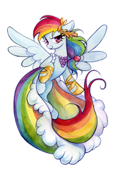 Size: 600x940 | Tagged: safe, artist:miszasta, character:rainbow dash, species:pony, clothing, commission, dress, female, flying, gala dress, looking at you, smiling, solo, spread wings, watermark, wings