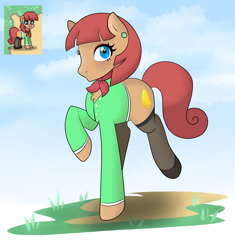 Size: 1280x1360 | Tagged: safe, artist:liziedoodle, oc, oc only, oc:scarlet topaz, species:earth pony, species:pony, pony town, ascot, chest fluff, clothing, ear piercing, earring, eyeshadow, jewelry, makeup, piercing, solo, stockings, thigh highs