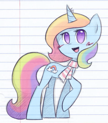 Size: 773x879 | Tagged: safe, artist:lillynya, character:rainbow dash, character:rainbow dash (g3), species:pony, species:unicorn, g3, clothing, female, lined paper, mare, no pupils, scarf, solo
