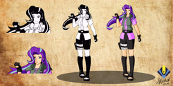 Size: 5950x2975 | Tagged: safe, artist:penspark, character:starlight glimmer, species:human, absurd resolution, anime, clothing, crossover, feet, female, fingerless gloves, gloves, humanized, kunoichi, looking at you, monochrome, naruto, ninja, smiling, solo