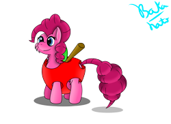 Size: 3507x2550 | Tagged: safe, artist:bakanato, character:pinkie pie, species:earth pony, species:pony, apple, clothing, costume, female, food, mare, simple background, solo, transparent background
